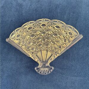 set of 2 Vintage AVON Hostess Fancy Fan Soap Dish, Glass Fan Tray, Vanity Tray